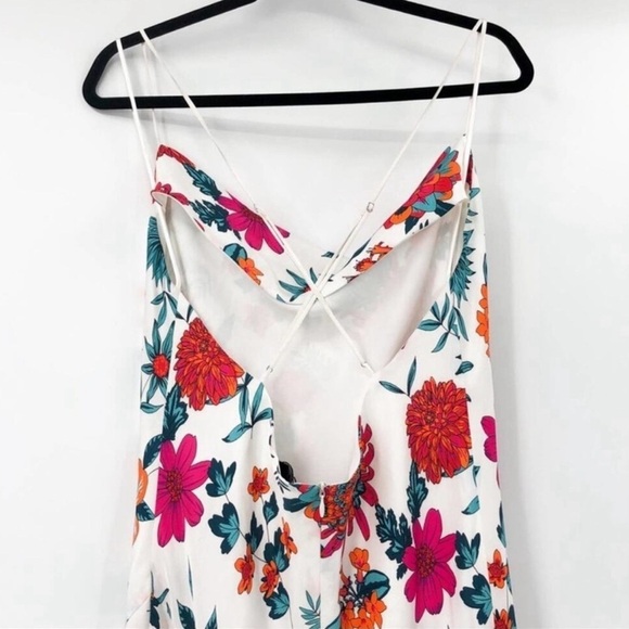 Haney Goldie Floral Bias Cut Silk Slip Dress Midi White Criss Cross Back sz 2 - Picture 12 of 14